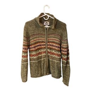 Tiara International Sweater Women's Size S Full Zip Cardigan Fair Isle Green